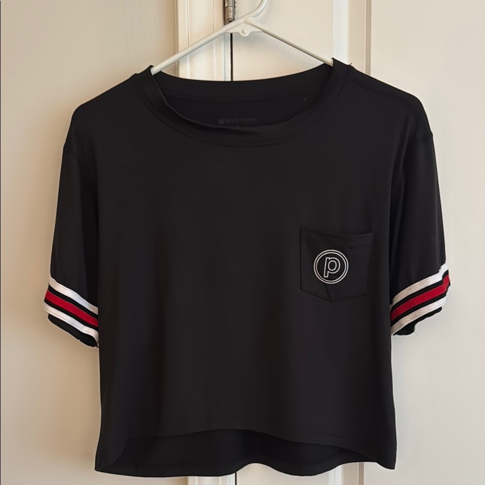 Pure Barre Cropped T-Shirt with Striped Sleeves